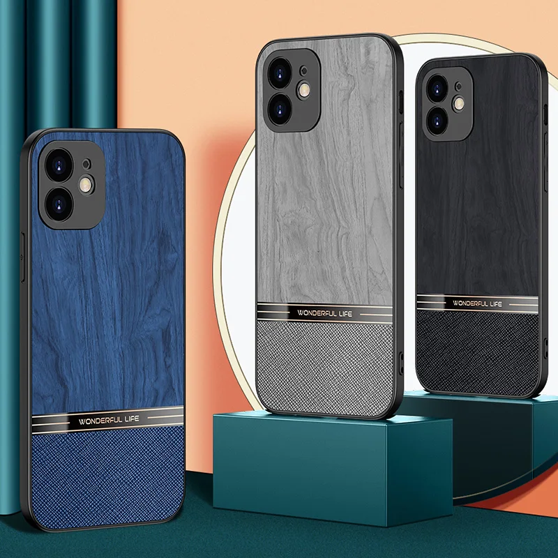 Elegant Wood Grain Phone Case with Tree Texture - Stylish PC+TPU Back Cover