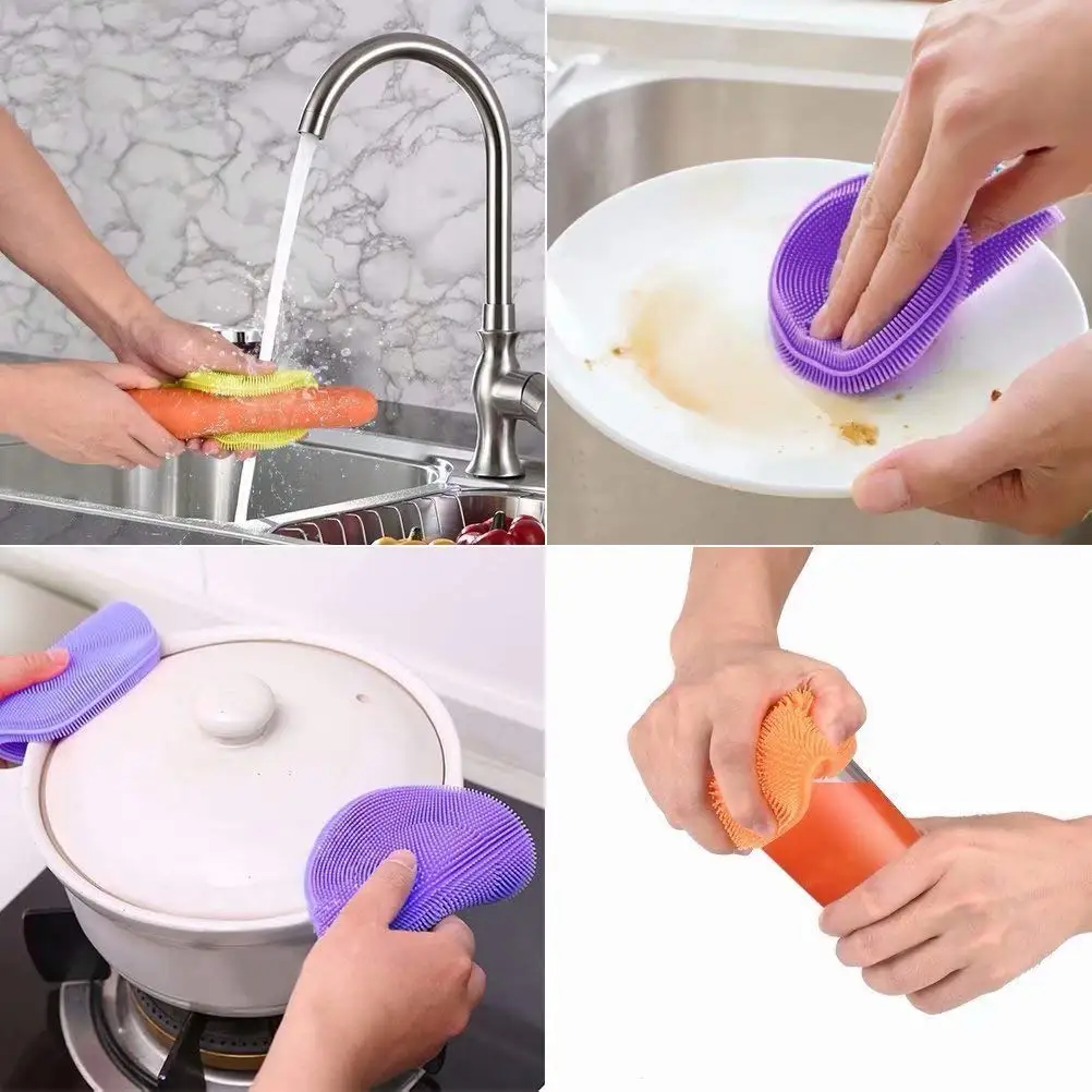 5 Pieces Magnic Silicone Dish Sponge Washing Brush Scrubber 5 Pack  Household Cleaning Sponges Brushes Anti Hot Table Mat - Sponges & Scouring  Pads - AliExpress