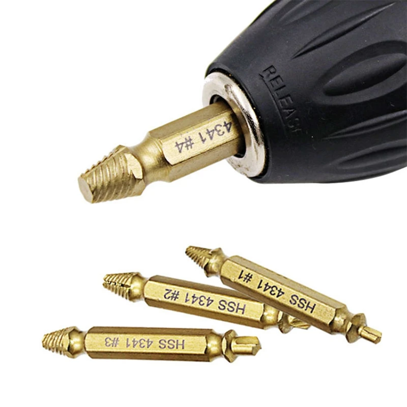 

4pcs Damaged Screw Extractor Drill Bits Guide Set Broken Speed Out Easy out Bolt Stud Stripped Screw Remover Tool