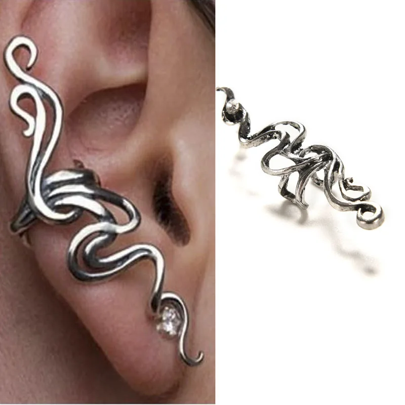 

NEW 1Pc Metal Earring Cuff Clip Wrap Lure Earrings Ancient silver exaggerated Gothic Punk Rock Gift Stud Ear Cuffs Silver Plated
