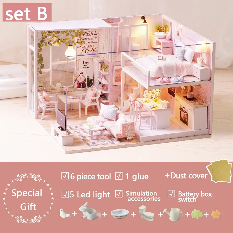 Симпатичные комнаты Руководство Diy Сделать деревянные модели вилла миниатюрный Oxyphylla игрушки для детей Кукольный дом отправить подарки вещи Кукольный дом - Цвет: Quiet Life B