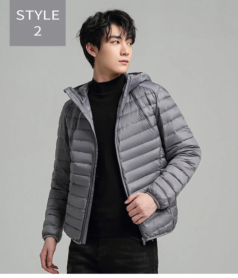 2021 Autumn Winter New Fashion Hooded Jacket Men's Lightweight Down Jacket Short Trend Casual All-match White Duck Down rab down jacket