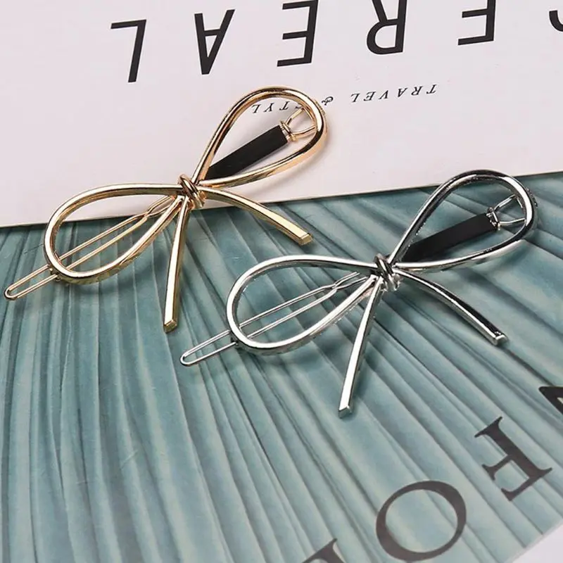 Корейский минималистичный матовый металлический зажим для волос для женщин и девочек, милые выдалбливающие заколки с бантом, геометрические боковые челки, заколки-лягушки