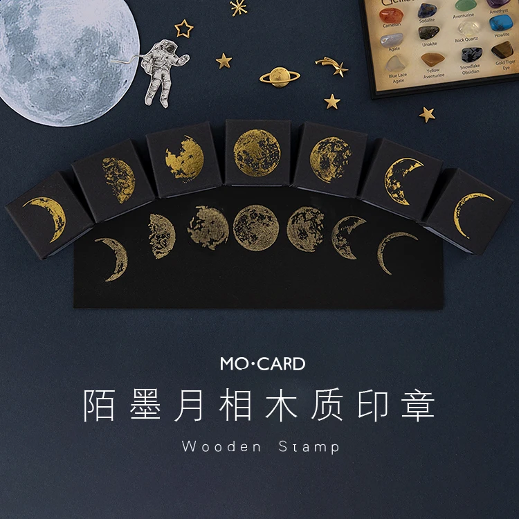 Retro moon phase series decoration stamp wooden Round rubber stamps for scrapbooking stationery DIY craft standard seal