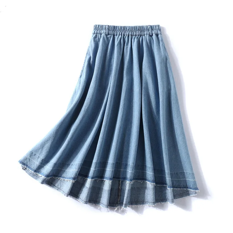 

Spring And Summer New Style Flash Soft Tencel Denim Skirt Elastic High-waisted Slimming Large Size Medium-length Dress Women's S