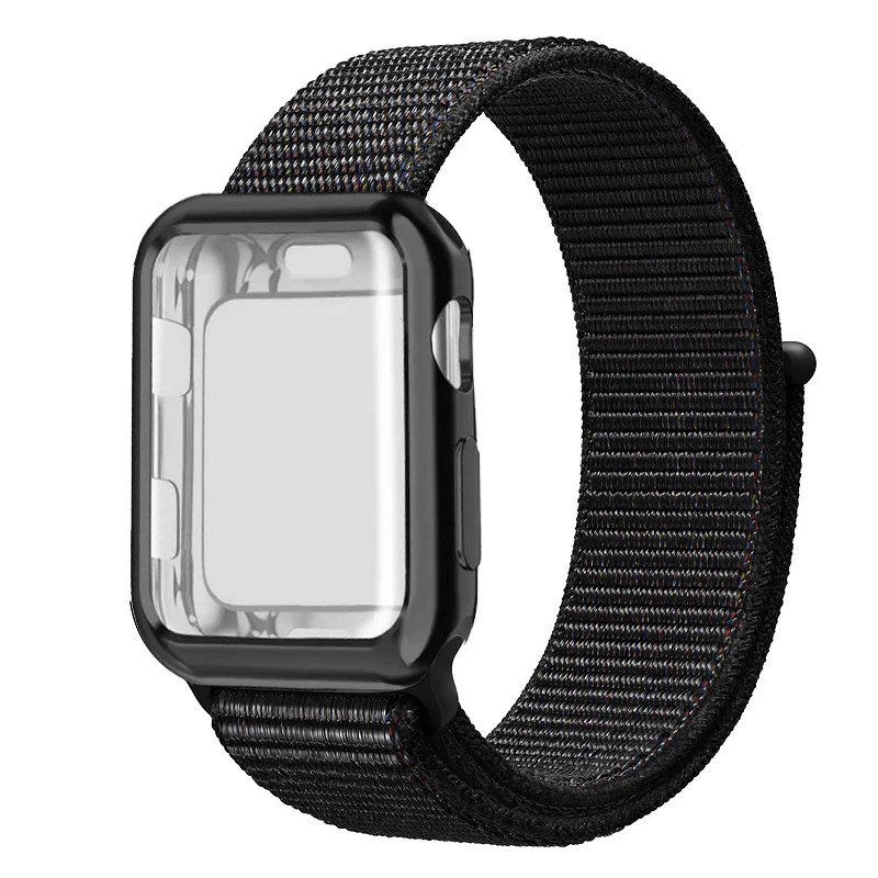 Black Спортивный ремешок+ чехол для Apple Watch 38 мм 42 мм 40 мм 44 мм iWatch 5 4 3 2 спортивный Браслет Apple watch 4 чехол Защита экрана - Цвет ремешка: Black