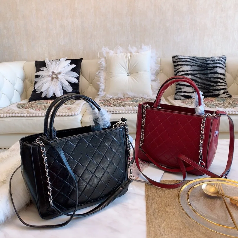 Women Bags Ladies Luxury Handbags Designer Black Red Shoulder Chain Large Shoulder Bags Tote Hand Bag Sewing Lattice Crossbody
