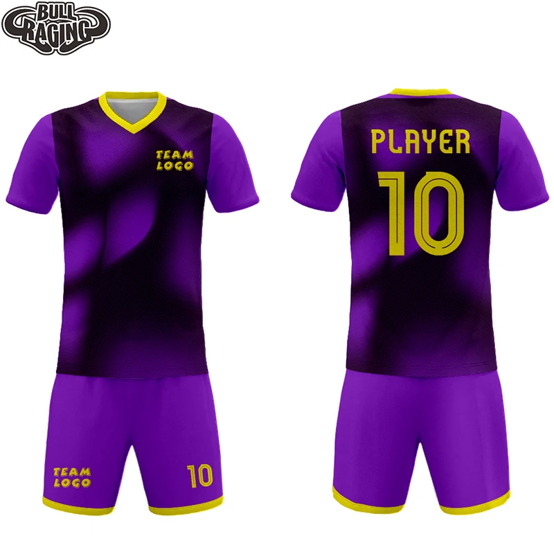 

2021 фиолетовый, черный, новый дизайн, пользовательский сублимационный принт, новейшие комплекты футбольных Джерси