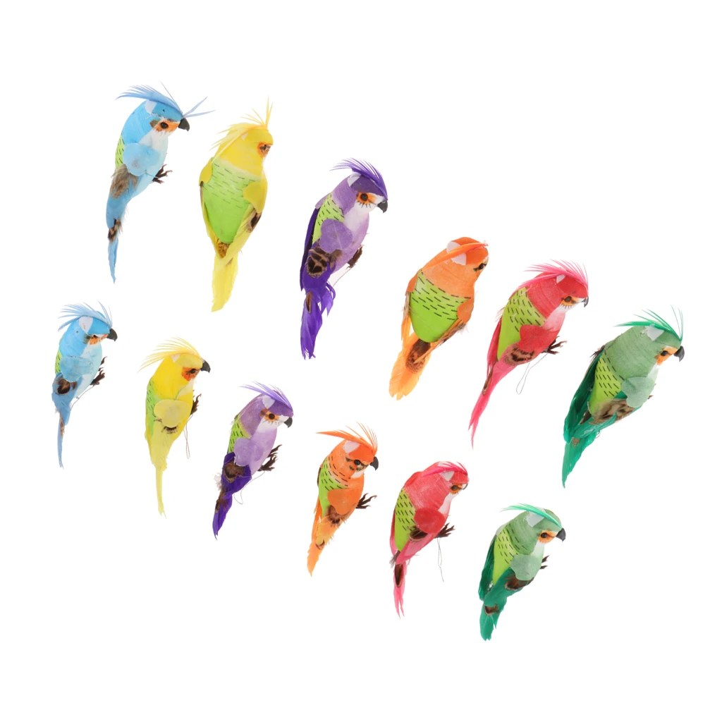 

12pcs Parrot Bird Sculpture Ornament Home Decoration Statue Art for Garden Yard Decoration