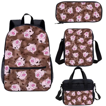 

2020 Cute Pink Pig School Bag Set 4 Pcs Lovely Pattern Children Book Bag Girls Kids Animal Backpack for Boy and Girl
