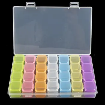 

28 Slots Clear Plastic Beads Holder Storage Box For Nail Art Manicure Tools Jewelry Display Case Organizer Box