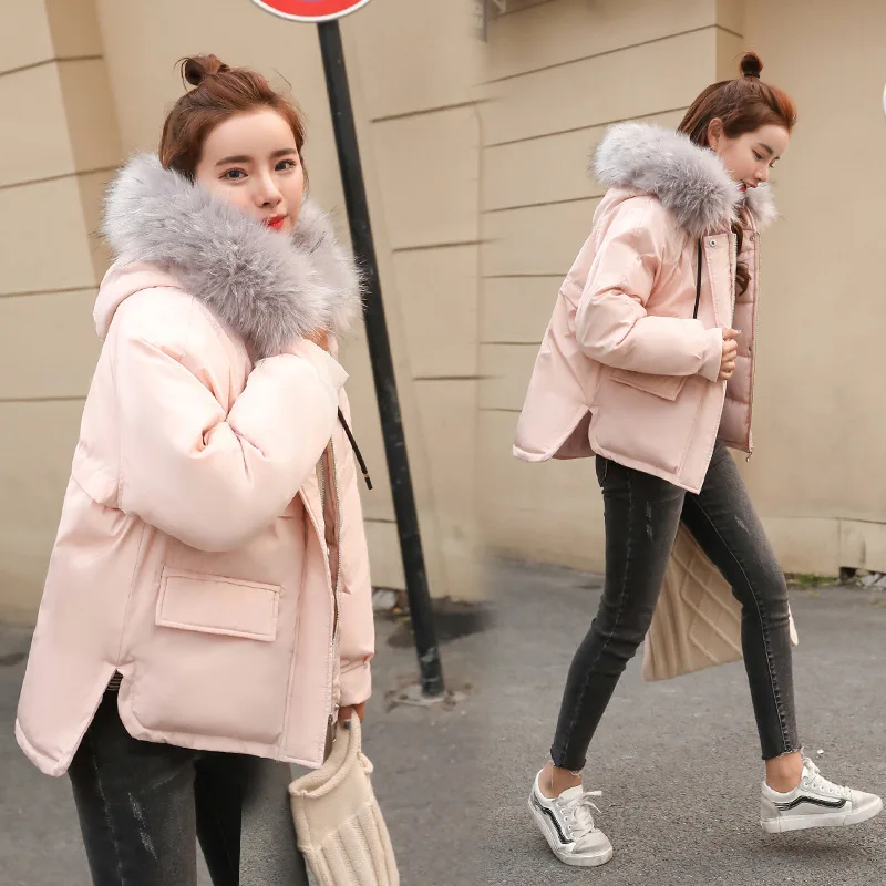 Autumn And Winter New Style Women Coat Korean-style Loose And Plus-sized Large Fur Collar Students down Cotton Coat Women's