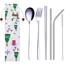 6 шт. набор посуды из нержавеющей стали металлическая соломинка Ложка Вилка палочки для еды упаковка ткани для путешествий на открытом воздухе барбекю Пикник