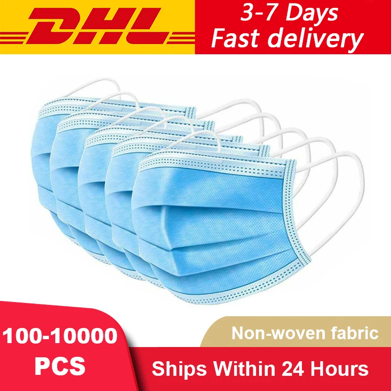 

DHL Ship 100/200/300/500/1000/2000/5000Pcs 3 Layer Disposable Mouth Mask Safety Protective Mask Disposable Protection Wholesale