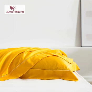 

SlowDream Yellow Pillowcase Home Textiles Bedding Pillow Cover Bedclothes 100% Silk Natural Fabric Healthy 48x74cm Pillowcase