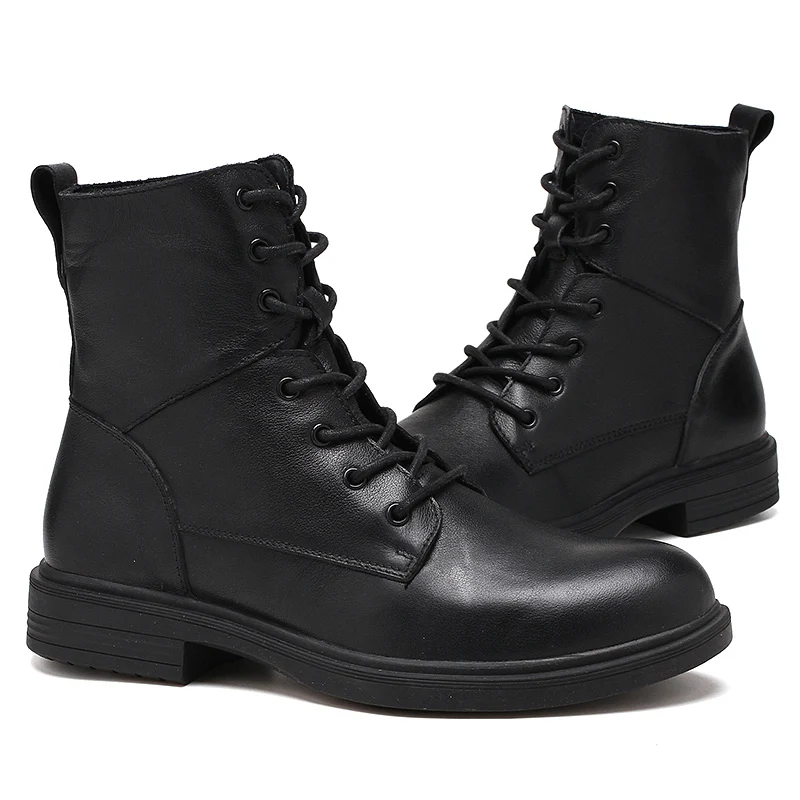 Зимние черные мужские кожаные ботинки; botas hombre Boot Masculina Coturno Botines Botina; высокие ботинки; Прямая поставка