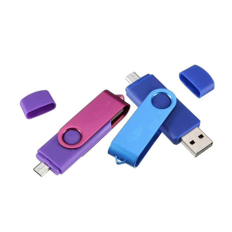  2Pcs USB Mini Memory Stick 32GB USB 2.0 Memory Flash Drive OTG for Handy PC Blue & Purple