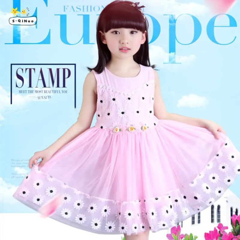 

Princess Dress Girl Summer Dresses Casual Cotton White Pink Flower Girls Fashion Sleeveless O-neck Children's Clothing 12 Years