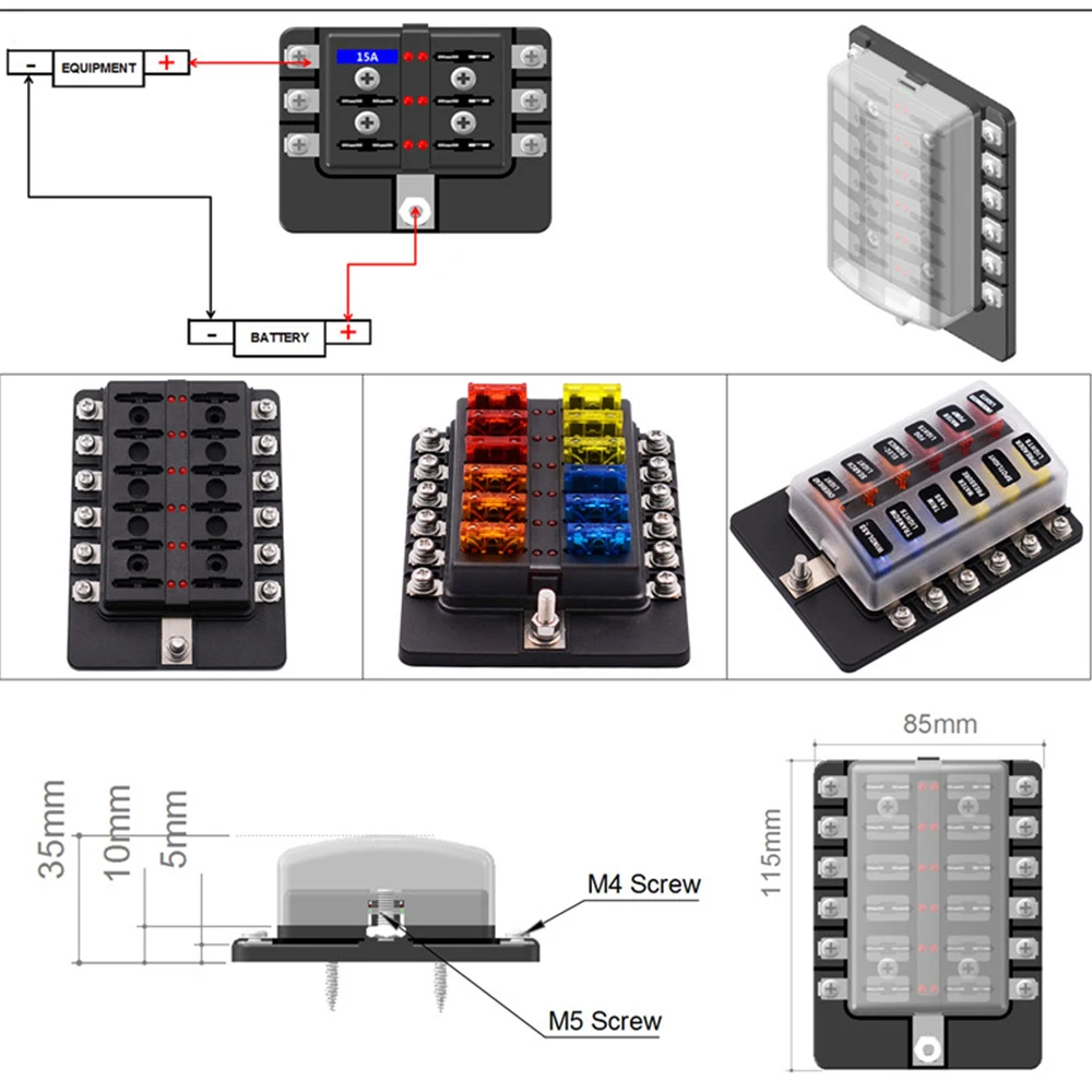 Blatt-Sicherungs-Block 12 Stromkreis-negativer Bus-Verteiler des Volt-Sicherungs-Kasten-Halter-6  mit LED