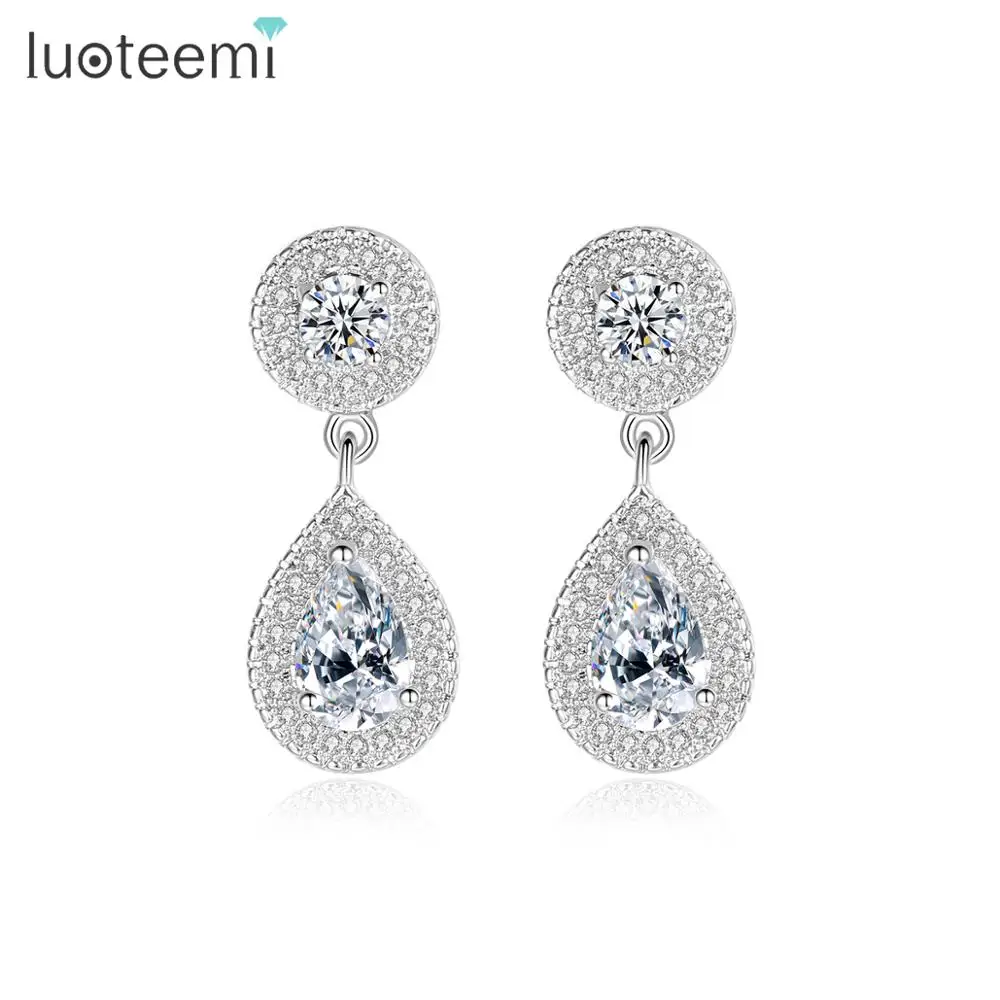 

LUOTEEMI Luxury Water Drop Earrings for Women AAA High Quality Blue/Green/Red/Clear Cubic Zircon Elegant Vintage Dangle Brincos