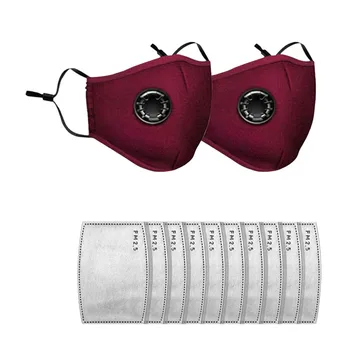 

2Pc Unisex Breath Valve PM2.5 Mouth Mask Anti-Dust Anti Pollution Mask Cloth Activated Carbon Filter Respirator With Valve