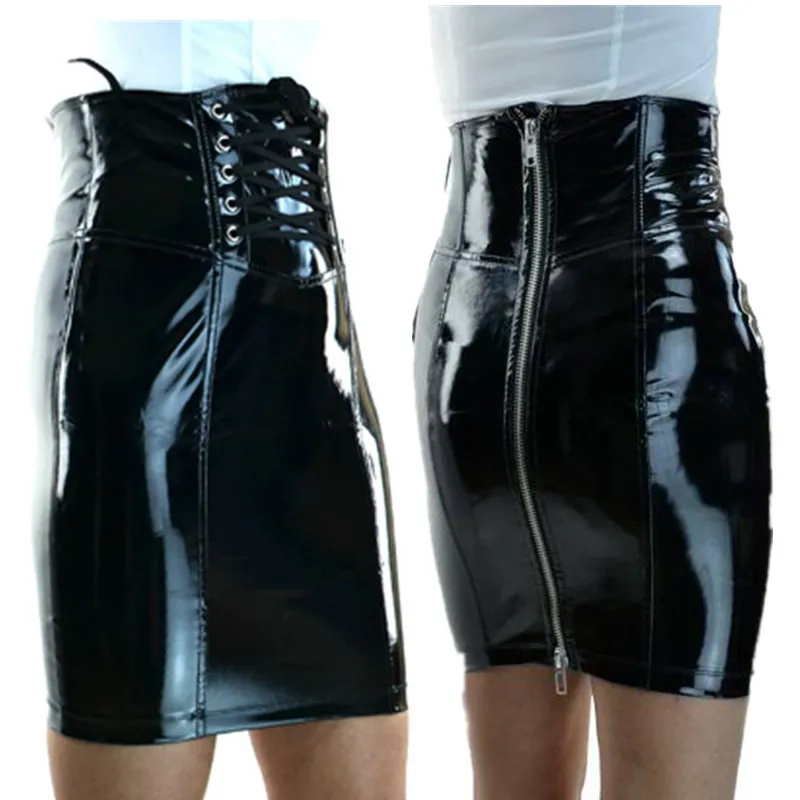 

Plus Size S-XXL Hot Sexy Black Zipper PVC Latex Mini Skirt Faux Leather Skirt Vinyl Latex Clubwear Skirt Sexy Dance Costume