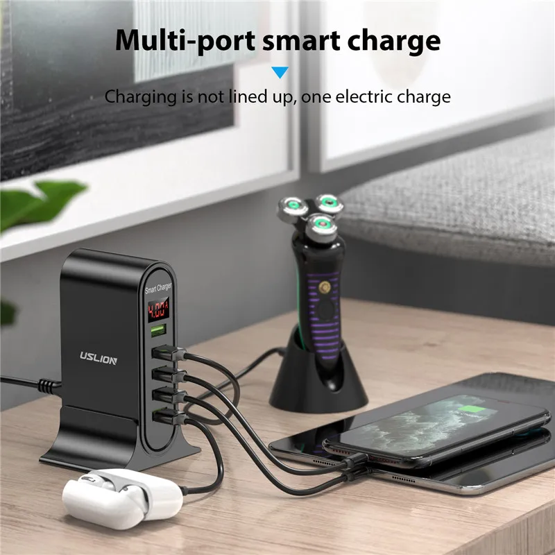 USLION 5 Port Charger HUB Multi USB Charging Station Dock Desktop Wall Home LED Display Universal New Chargers EU US_voghion.com