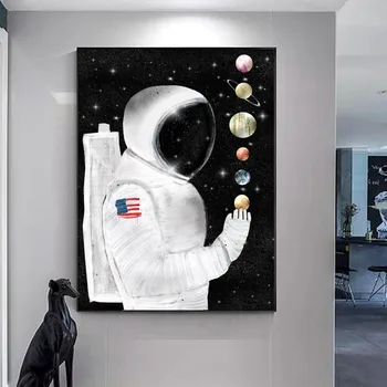 

Wall Art Canvas Painting Balloon Planet Astronaut Fantasy Abstract Nordic Posters And Prints Wall Pictures For Living Room Decor