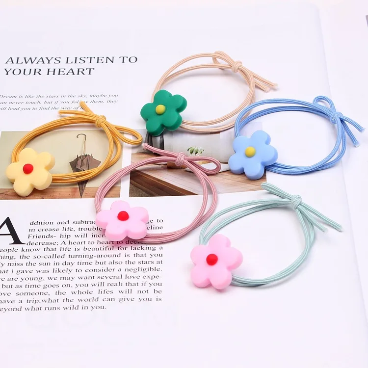 500pcs/lot DIY Multi ABS Double-deck Hair Rings Cartoon Flower Bowknot Rubber Bands Styling Tools Accessories HA606
