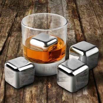 

8pcs 304 Stainless Steel Whiskey Wine Stones Reuseble Cooler Ice Cubes Ball with ice clip