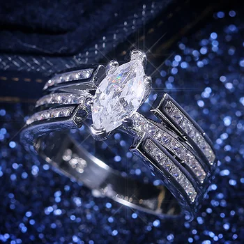 

Huitan Classic High Quality Wedding Bans For Women With Luxury Marquise Shaped Cubic Zircon Stone Prong Setting Women Ring