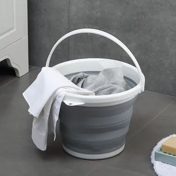 

Folding Silicone Bucket Car Wash Outdoor Fishing Plastic Bucket Bathroom Kitchen Thickening Camp Laundry Bucket Household Items