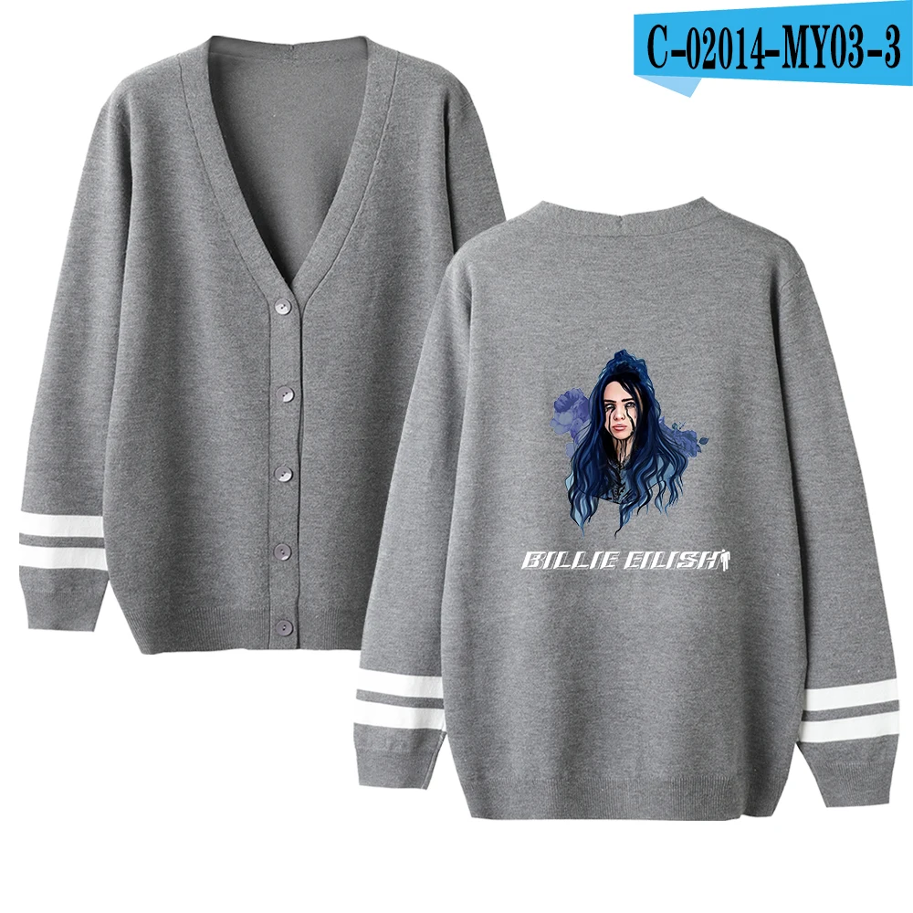 Billie Eilish свитер для женщин/мужчин осень/зима вязаный кардиган размера плюс короткий женский небольшой шаль вязаный хит-хоп одежда - Цвет: gray