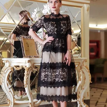 

2020 Fashion African Kanga Clothing New Arrivals Formal Elegant Office Tunic Party A Line Maxi Dress Women African Lace Clothing