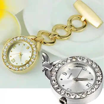 

Luxury Rhinestone Round Dial Nurse Watch Brooch Pin Quartz Fob Pockets Watch Vintage Bronze Steampunk Christmas Gifts