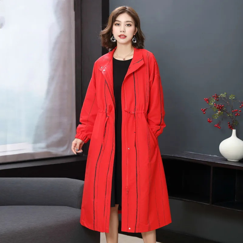 

[LANMREM] 2020 autumn and winter new products Fashion retro stand collar striped long sleeve casual trench coat PA647