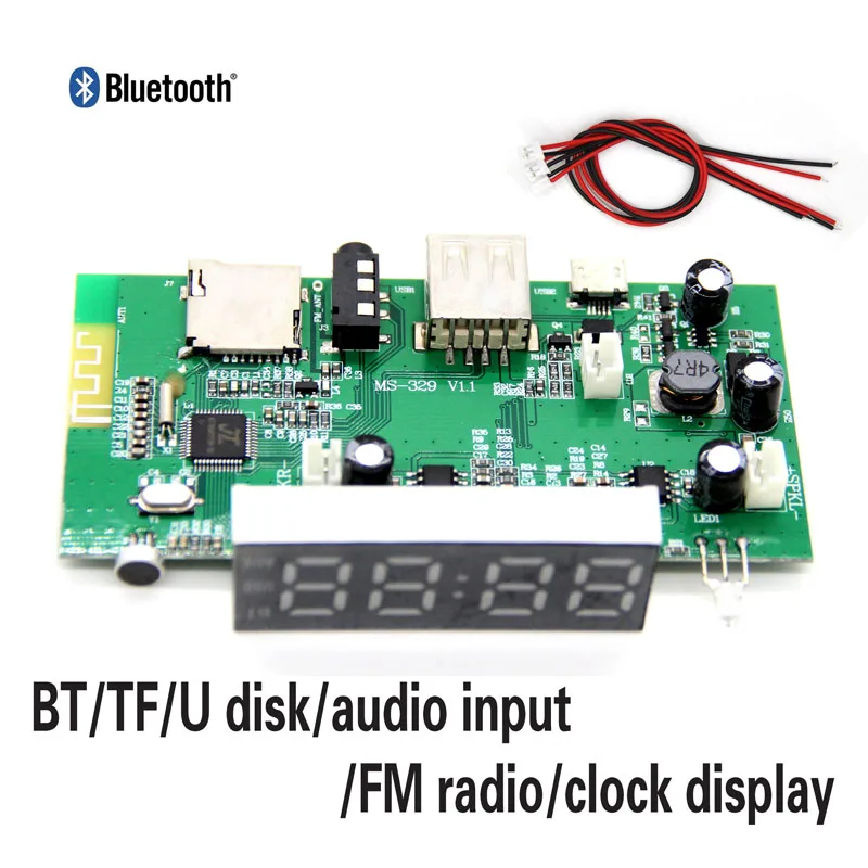 Плата усилителя мощности Bluetooth usb-накопитель TF-карта воспроизведение часы экран