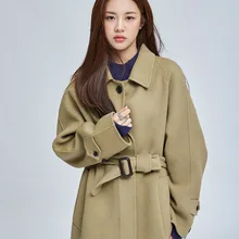 Осень-зима однобортная свободные короткий параграф ручной работы двусторонний Шерстяное пальто шерстяное пальто