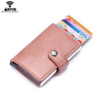 

Bycobecy 2019 New Fashion Women Button Wallet Pink RFID Blocking Wallet Pop-Up Security Card Case Slim Anti-theft Pinpas Houder