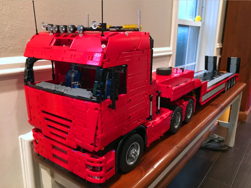 LEGOINS строительный блок Технология Tracer красный грузовик трактор с прицепом MOC 2475