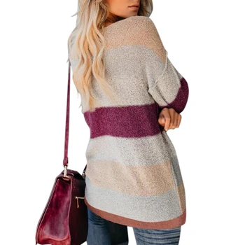 

2019 Women's Sweater Winter Casual Fashion Sweaters Long Sleeve Jumper Fashion Striped Knitted Pullover Sweaters Femme Knitwear