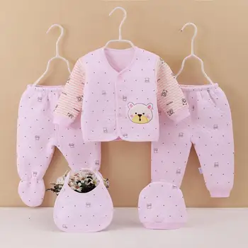 

5PCS Newborn Baby Boy Girl Cartoon Tops+Hat+Pants +Bib Outfits Sleepwear Set Children Clothing Autumn Baby girls Clothes