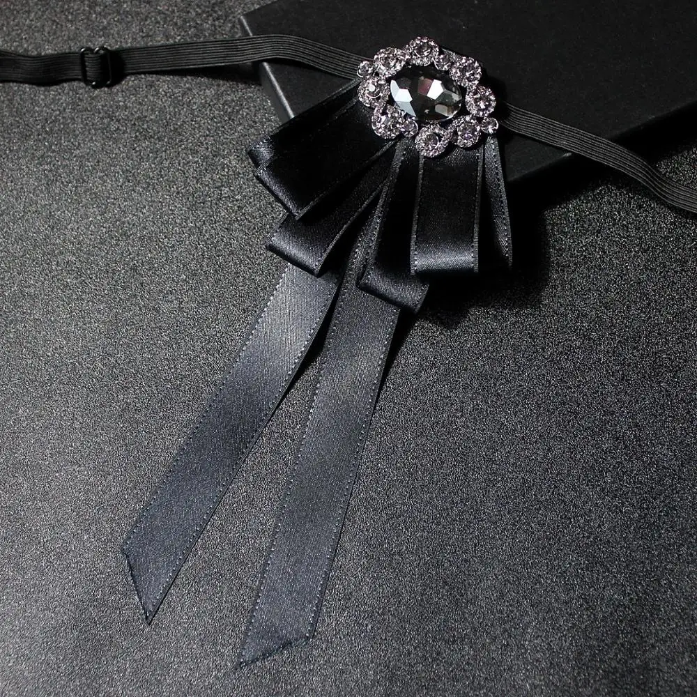 Ribbon Bow Tie Британский мужской женский ретро воротник рубашка галстук-платок Винтаж эластичная лента Стразы сплав Бабочка Форма лента галстук-бабочка - Цвет: Ribbon Bow Tie