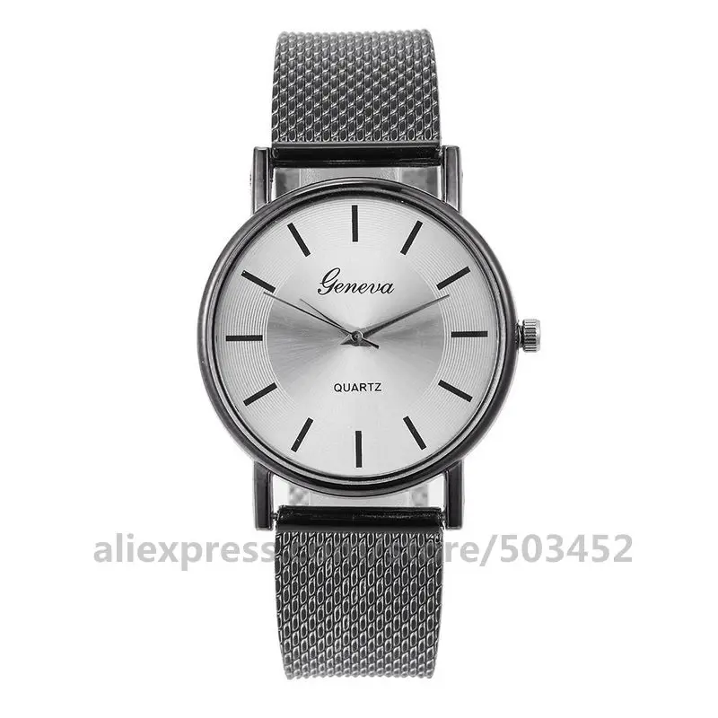 black silver 100 шт./лот модные часы GENEVA Simple Horloges Vrouwen унисекс Женские часы горячая Распродажа Zegarki Damskie - Цвет: black silver