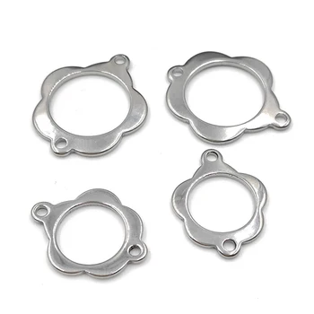

100PCS/lot 2 Sizes Simple Hollow Flower Charm Stainless Steel Pendants Connectors Round Charms for DIY Jewelry Bracelet Findings