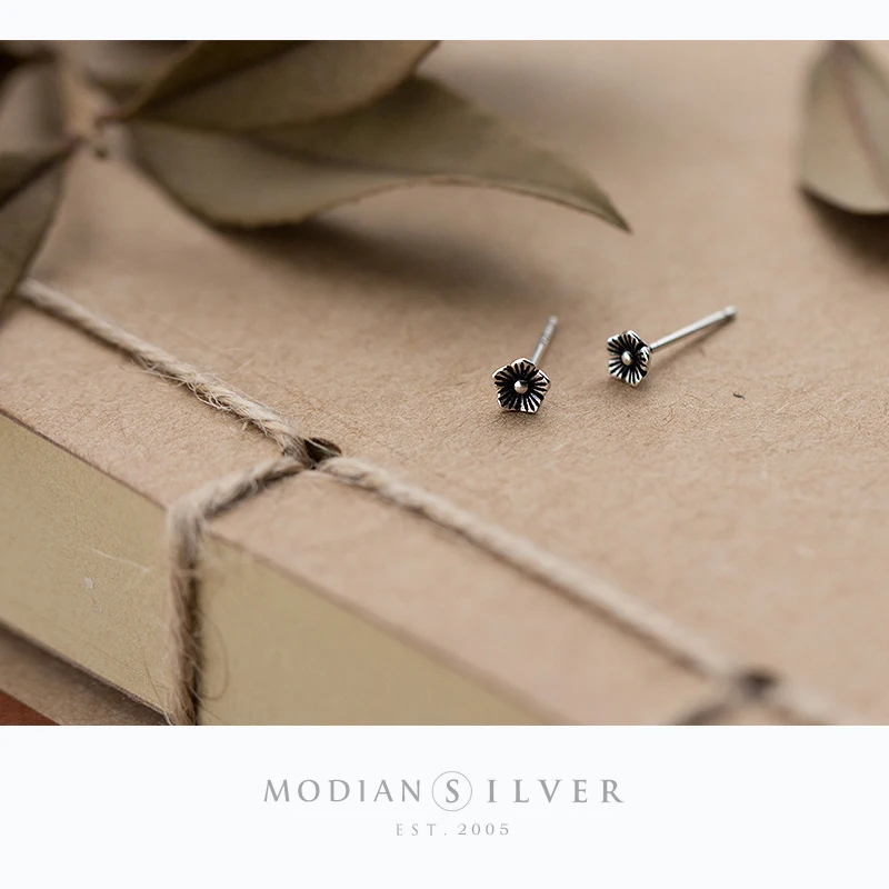 Modian Small Vintage Silver Stud Earrings for Women 925 Sterling Silver Studs Ear Fine Jewelry Accessories Prevent allergy
