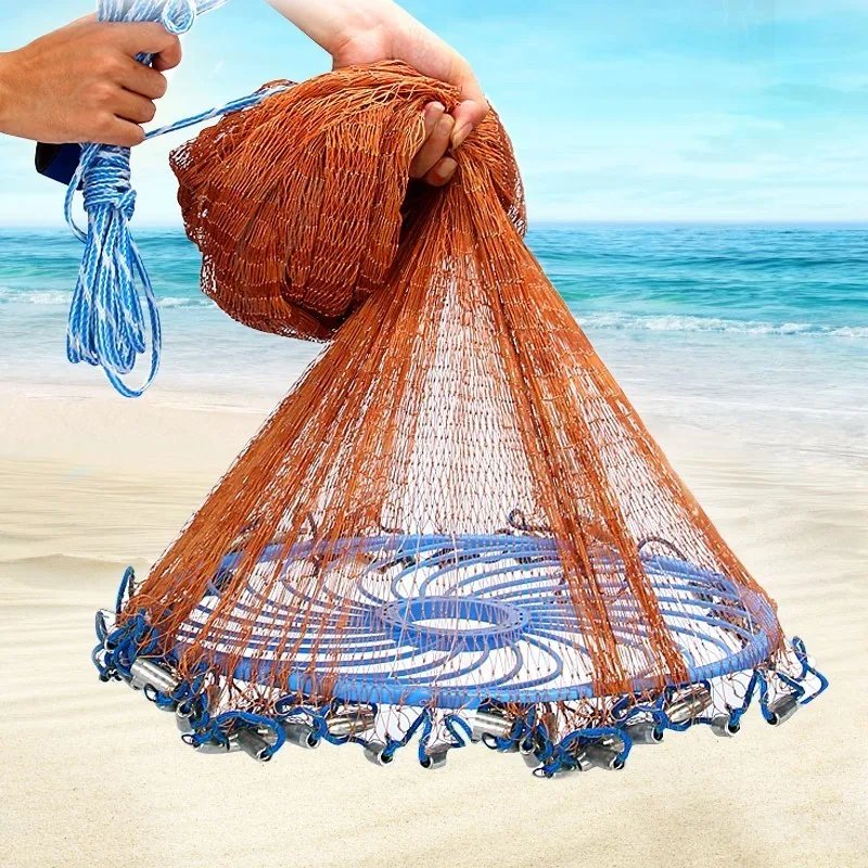 Billig Verbesserte Amerikanischen Hand Cast Net mit Fliegen Disc Hohe Festigkeit Fliegen Cast Angeln Netzwerk 300 360 420 480 540 600 720cm Werfen Net