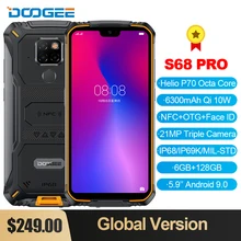 DOOGEE S68 Pro IP68 Водонепроницаемый восьмиядерный смартфон Helio P70 6 ГБ+ 128 Гб 21MP AI Triple 6300 мАч 4G мобильный телефон NFC