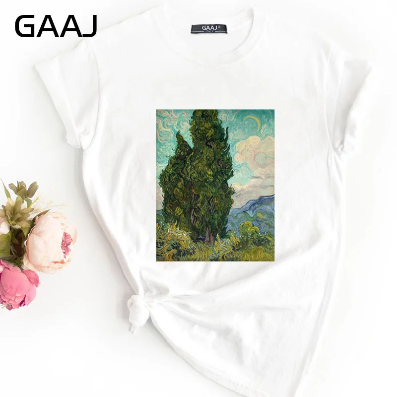 GAAJ "Vincent Van Gogh The Starry Night" Футболка женская футболка с круглым вырезом модная свободная футболка с принтом QGEZN