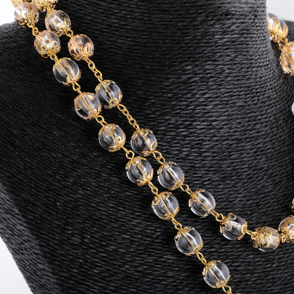 Unisex Long Rosary Chain 10mm Balls Beads Sweater Necklace Jesus Cross Pendant Party Jewelry